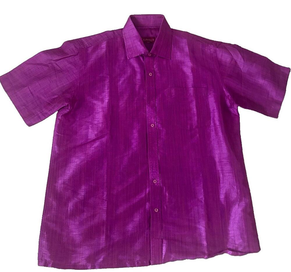 Vintage Men's L Purple Short Sleeve Button-Up Shirt Size 42